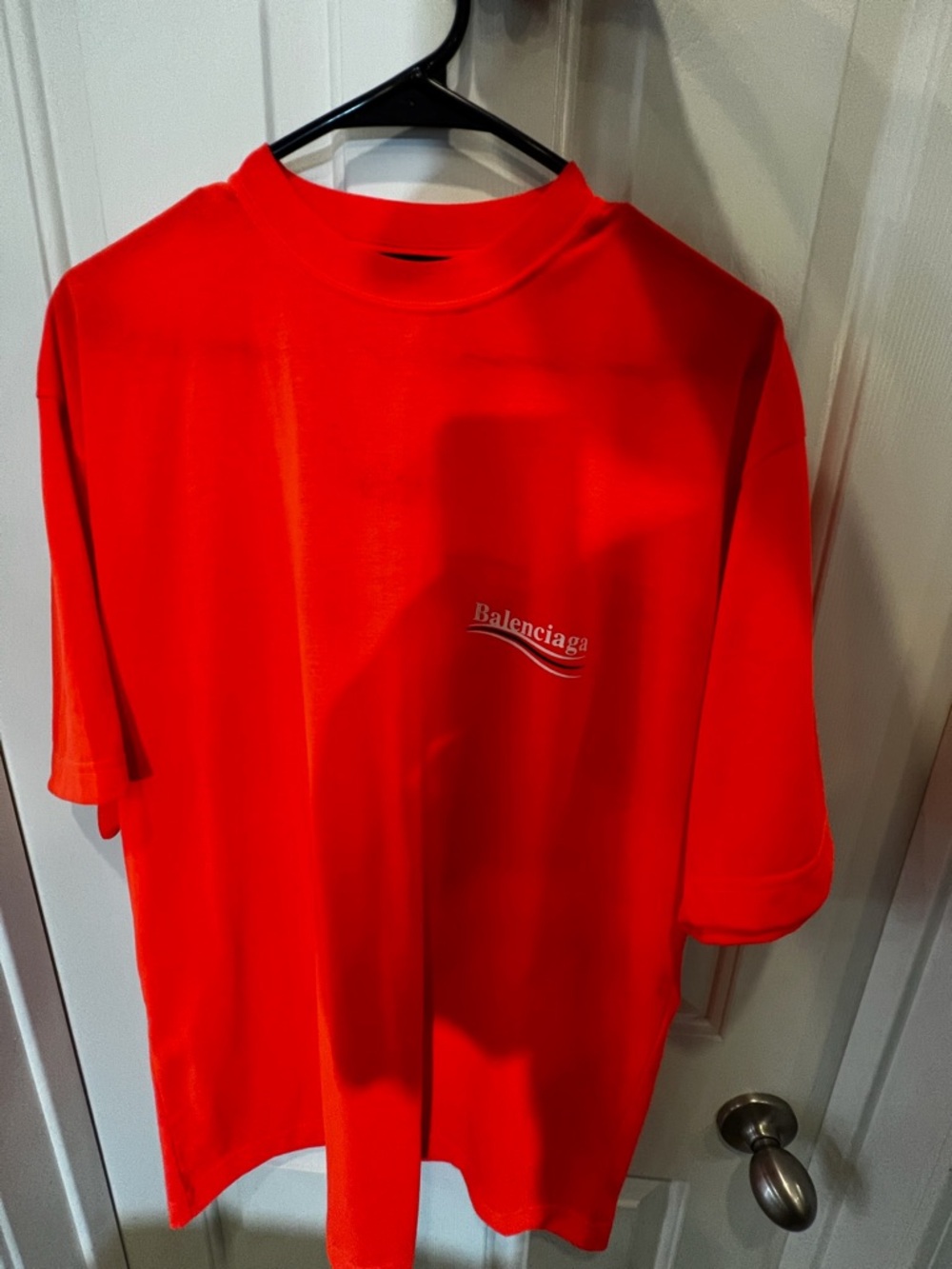 Balenciaga Men's Bright Orange Short-Sleeve Logo Tee